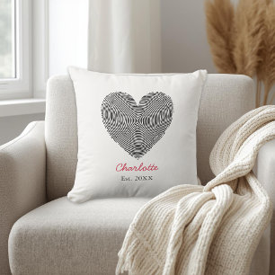 Minimalist Heart Fingerprint Personalised Name Cushion