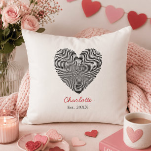 Minimalist Heart Fingerprint Personalised Name Cushion