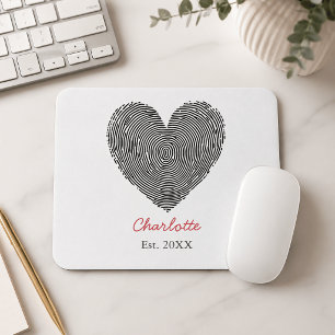 Minimalist Heart Fingerprint Personalised Name Mouse Pad