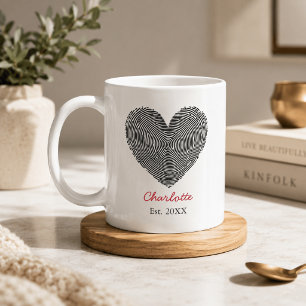 Minimalist Heart Fingerprint Personalised Name Mug