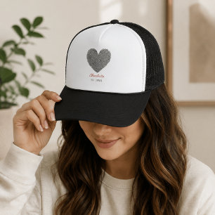 Minimalist Heart Fingerprint Personalised Name Trucker Hat