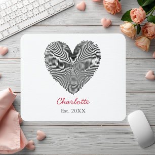 Minimalist Heart Fingerprint Personalized Name  Mouse Pad