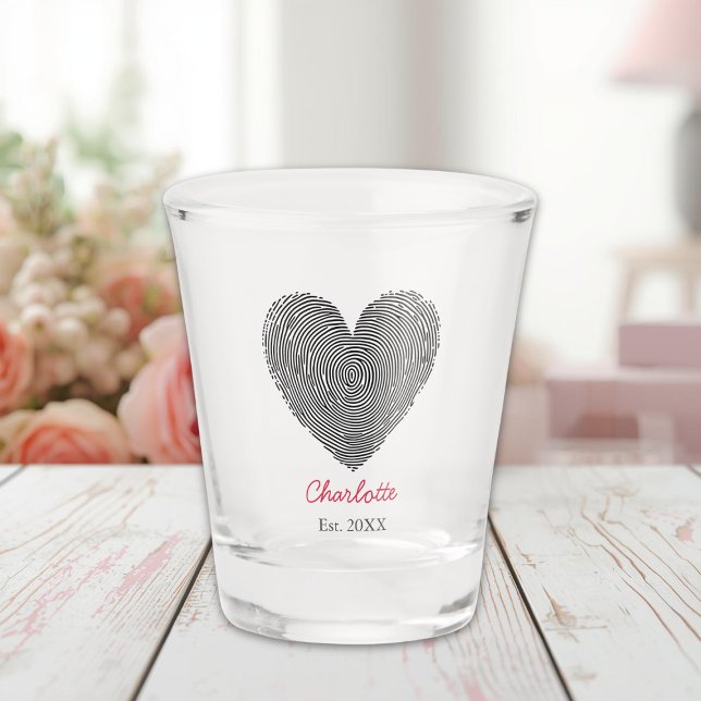 Minimalist Heart Fingerprint Personalized Name  Shot Glass (Creator Uploaded)