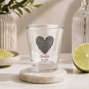 Minimalist Heart Fingerprint Personalized Name Shot Glass