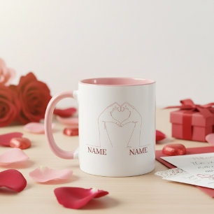 Minimalist Heart Hands Line Art Personalised Mug