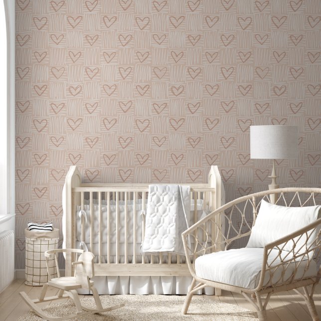Minimalist Heart Pattern in Beige Wallpaper (Kids)