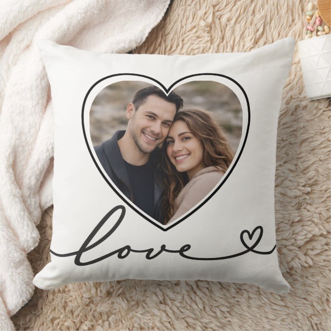 Minimalist Heart Photo Pillow With Love Script (Blanket)