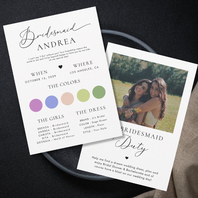 Minimalist Heart Photo Script Bridesmaid Info Card (Creator Uploaded)