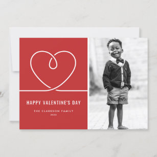 Minimalist Heart Red Happy Valentine's Day Photo Holiday Card