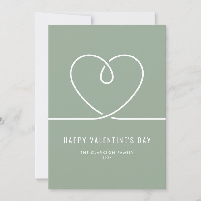 Minimalist Heart Sage Green Happy Valentine's Day Holiday Card (Front)