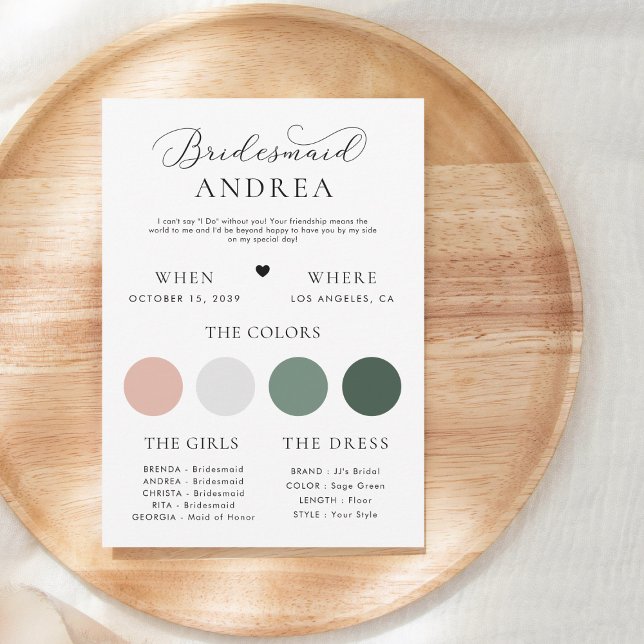Minimalist Heart & Script Bridesmaid Info Card (Creator Uploaded)