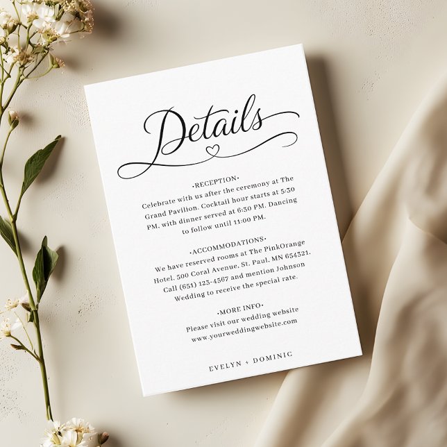 Minimalist Heart Script Wedding Details Enclosure Card (Creator Uploaded)