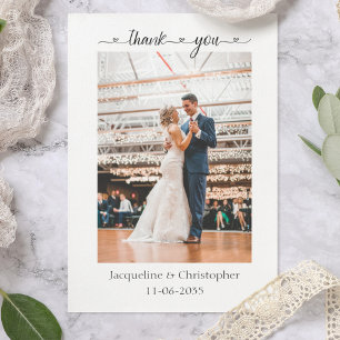 Minimalist Heart Script Wedding Photo Thank You Ca Card