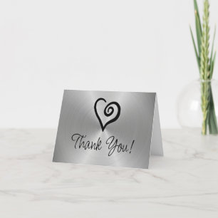 Minimalist Heart Spiral on Faux Silver Metallic  Thank You Card