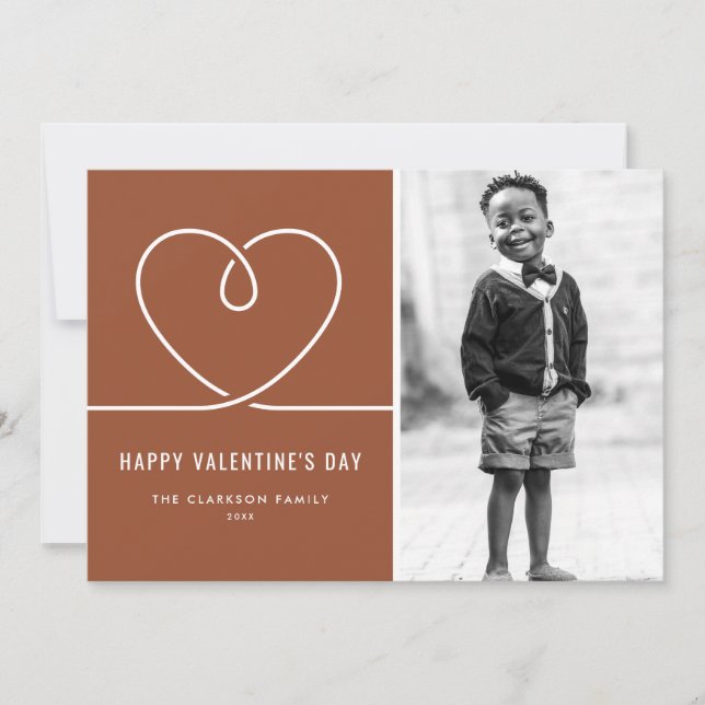 Minimalist Heart Terracotta Valentine's Day Photo Holiday Card (Front)