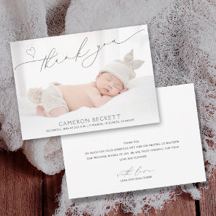 Minimalist Heart Thank You Baby Photo Birth Announcement