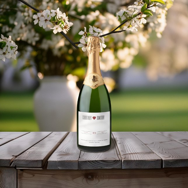 Minimalist Heart Wedding Sparkling Wine Label (Creator Uploaded)
