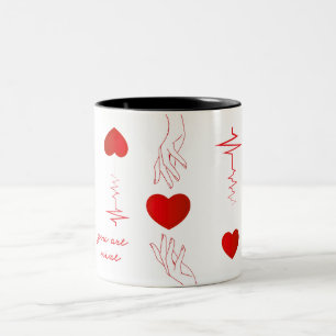 Minimalist Heartbeat and Hands Love Mug – Romantic