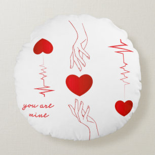 Minimalist Heartbeat and Hands Love Mug – Romantic Round Cushion