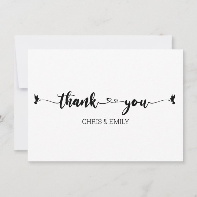 Minimalist Hearts and Bird Calligraphy Thank You (Front)