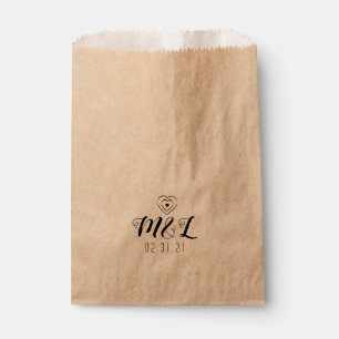 Minimalist Hearts Black Wedding Logo Favour Bag