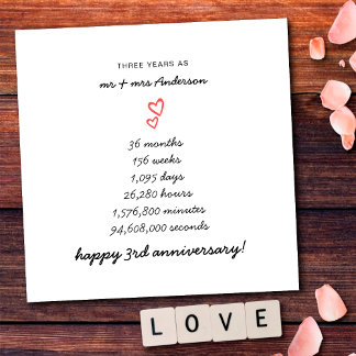 Minimalist Hearts Happy 3rd Wedding Anniversary Card