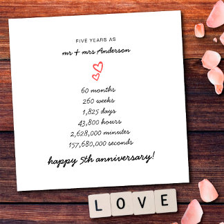 Minimalist Hearts Happy 5th Wedding Anniversary Card