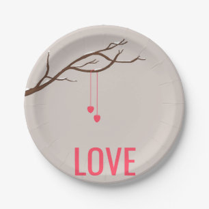 Minimalist Hearts in a Tree Valentine's design Paper Plate
