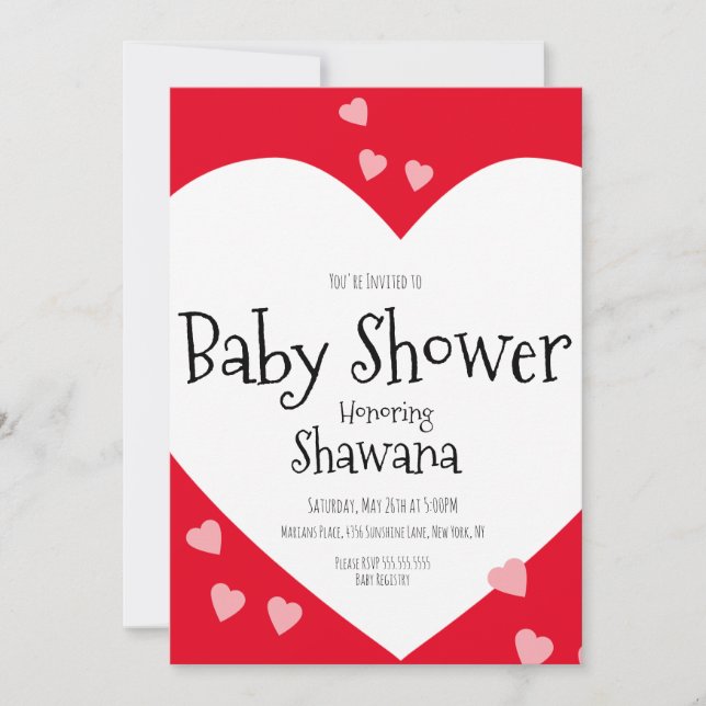 Minimalist Hearts Pink Valentines Day Baby Shower Invitation (Front)