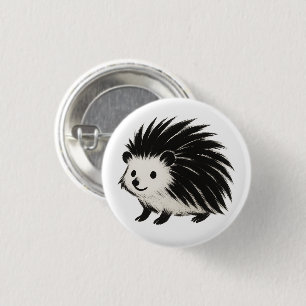 Minimalist Hedgehog – Black Ink Animal Design on 3 Cm Round Badge