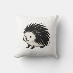 Minimalist Hedgehog – Black Ink Animal Design on  Cushion
