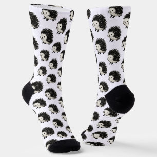 Minimalist Hedgehog – Black Ink Animal Design on Socks