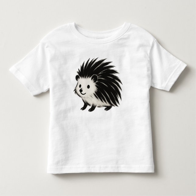 Minimalist Hedgehog – Black Ink Animal Design on  Toddler T-Shirt (Front)