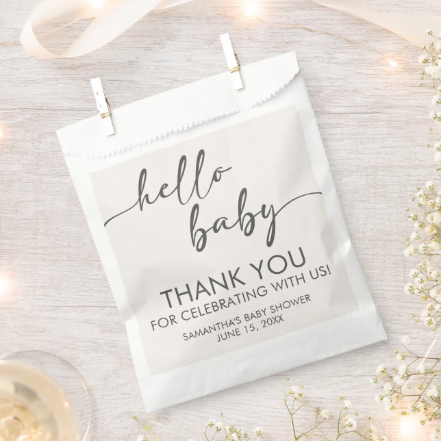 Minimalist Hello Baby Baby Shower Favour Bag (Clipped)