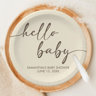 Minimalist Hello Baby Baby Shower Paper Plate
