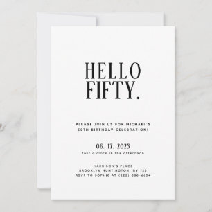 Minimalist Hello Fifty   50th Birthday Party  Invitation