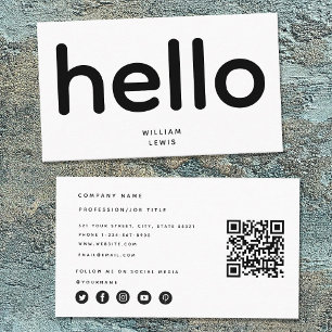 Minimalist Hello QR Code Social Media Icons Business Card