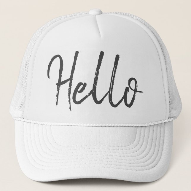 Minimalist Hello Typography Summer Trucker Hat (Front)