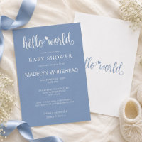 Minimalist Hello World Baby Shower Dusty Blue