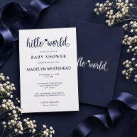 Minimalist Hello World Baby Shower Navy Blue