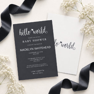Minimalist Hello World Baby Shower Soft Black Invitation