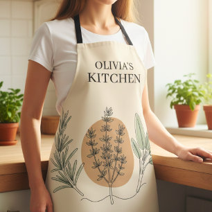 Minimalist Herb Line Art Apron