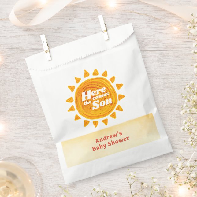 Minimalist Here Come The Son Boho Baby Shower  Favour Bag (Clipped)