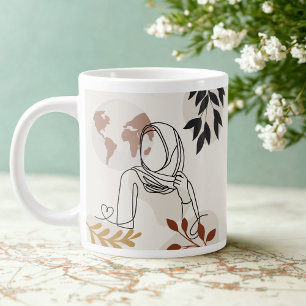 Minimalist Hijabi Line Art Mug   Terracotta & Gold