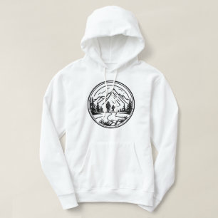Minimalist Hikers on Scenic Mountain Trail Hoodie