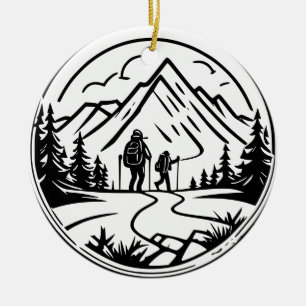 Minimalist Hiking Adventure Scenic Mountain Trail Ceramic Ornament