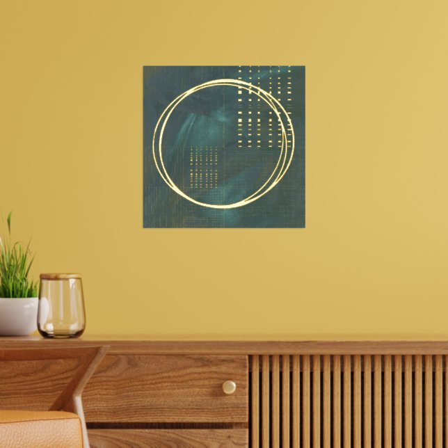 Minimalist Hip Abstract Green Gold Foil Prints (In Situ (Living Room))