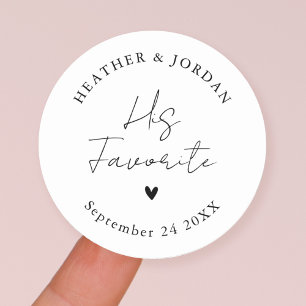 Minimalist His Favourite Wedding Party Favours  Classic Round Sticker