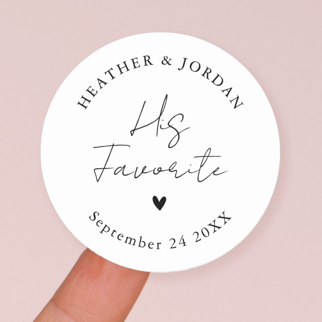 Minimalist His Favourite Wedding Party Favours  Classic Round Sticker (Creator Uploaded)