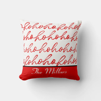 Minimalist Ho Ho Ho Text Red Holiday Pattern Xmas Cushion
